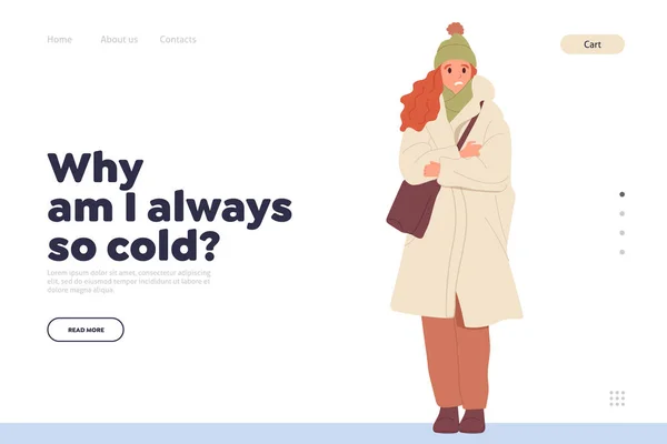 Niş Sayfası Tasarımı Şablonu Dondurucu Güzel Bir Kadın Kışlık Giysiler — Stok Vektör