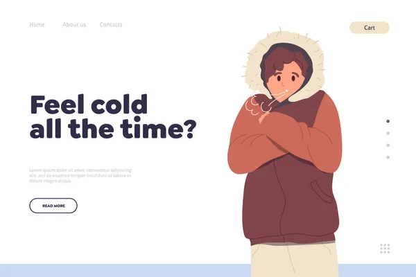 Página Inicial Com Personagem Jovem Sofrendo Mau Tempo Frio Inverno —  Vetores de Stock