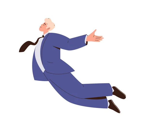Inspirado Confiante Homem Negócios Sonhador Cartoon Vestindo Terno Formal Voando —  Vetores de Stock