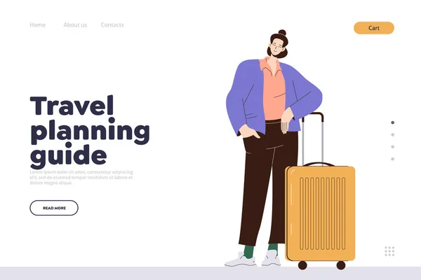 Modelo Design Landing Page Com Viajante Negócios Dando Estratégia Plano —  Vetores de Stock