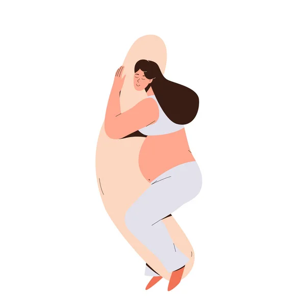 Счастливая Расслабленная Беременная Женщина Спит Помощью Специальной Удобной Подушки Облегчить — стоковый вектор