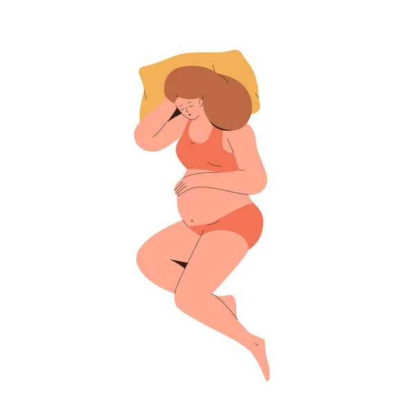 Символ Сонной Беременной Женщины Подушке Правильном Комфортном Положении Отдыха Дремлющей — стоковый вектор