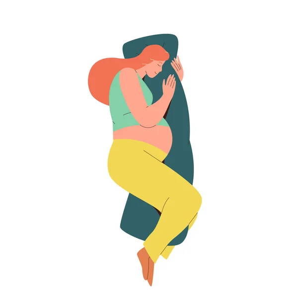 Персонаж Спящей Беременной Женщины Специальной Подушкой Материнства Расслабляется Наилучшей Осанке — стоковый вектор