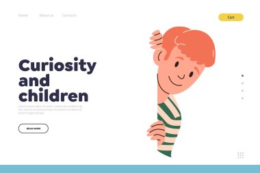 Merak ve çocuklar için çevrimiçi hizmet sunan bir site tasarımı. Düz çizgi film ilgili çocuk karakteri gülümseyen yüz çizimi gösteriyor.