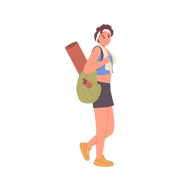 Junge Lächelnde Teenager Frauenfigur Trendigem Sportlichem Outfit Mit Großer Handtasche — Stockvektor