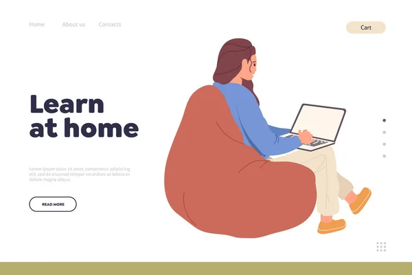 Landing Page Online Service Providing Learning Home Плоский Мультфильм Счастливая — стоковый вектор