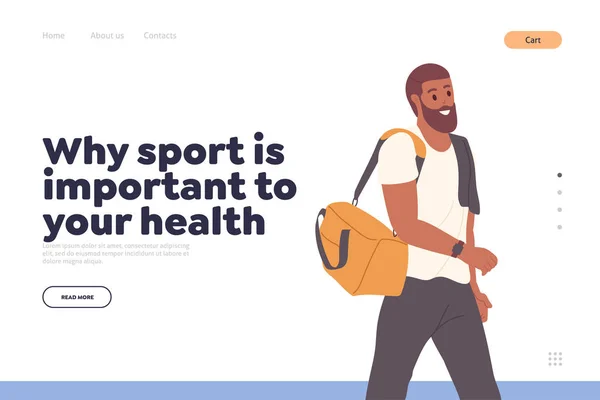 Stránka Přistání Významem Sportu Pro Zdraví Happy Aktivní Sportovní Muž — Stockový vektor