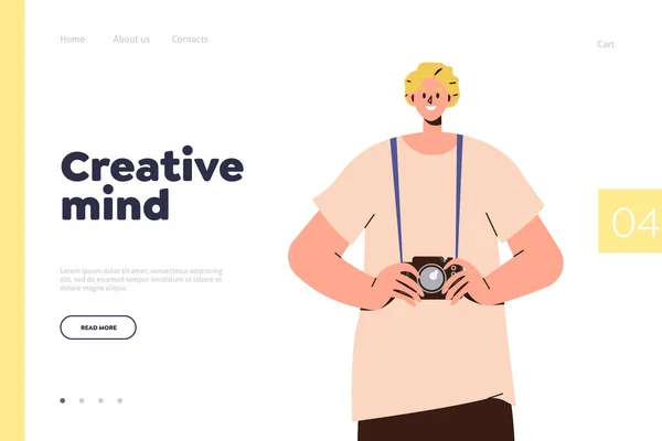 Creatieve Mind Landing Page Ontwerp Template Platte Cartoon Glimlachende Mannelijke — Stockvector
