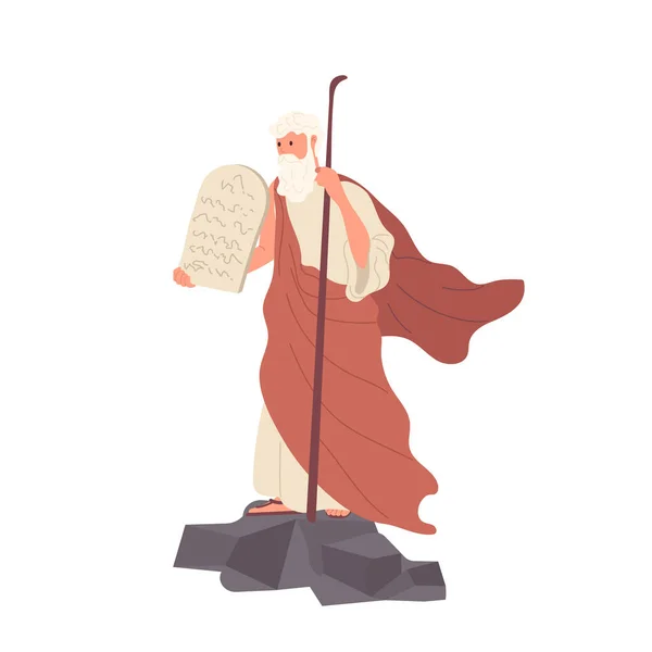Profeta Moisés Personaje Biblia Con Diez Mandamientos Tabla Piedra Que — Vector de stock