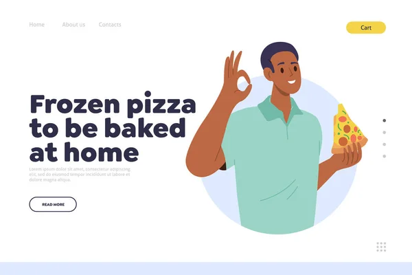 Pizza Surgelata Cuocere Casa Concept Fast Food Ristorante Landing Page — Vettoriale Stock