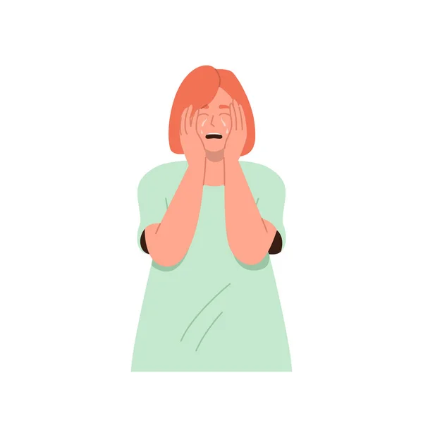 Κλάμα Γυναίκα Αισθάνεται Κατάθλιψη Δυστυχής Και Λυπημένος Υποφέρει Από Σωματική — Διανυσματικό Αρχείο