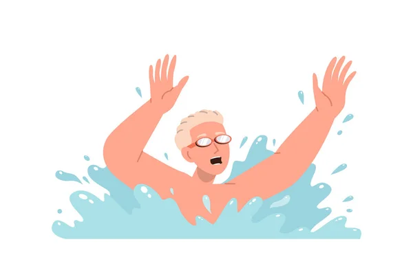 Teenage Chlapec Kreslený Postava Sobě Plavání Ochranné Brýle Topení Moři — Stockový vektor