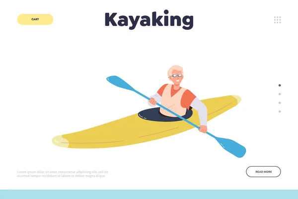Pagina Destinazione Modello Progettazione Sport Estremi Kayak Attività All Aperto — Vettoriale Stock