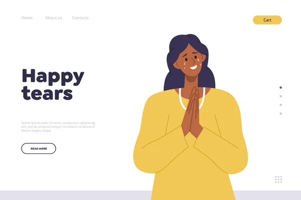 Concepto Lágrimas Felices Para Plantilla Diseño Landing Page Personaje Mujer — Vector de stock