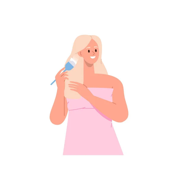 Jeune Jolie Femme Souriante Personnage Dessin Animé Colorant Les Cheveux — Image vectorielle