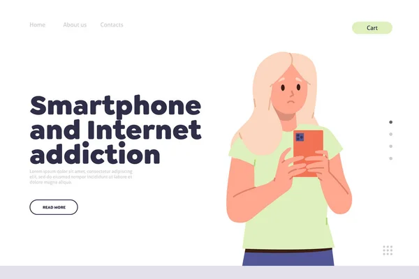Pagina Iniziale Che Descrive Tema Dello Smartphone Della Dipendenza Internet — Vettoriale Stock