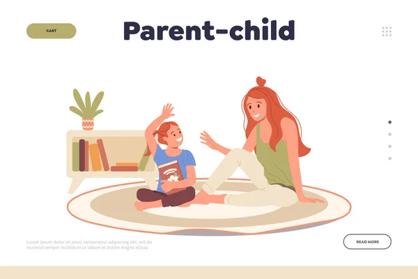 Шаблон Дизайну Дитячої Батьківської Цільової Сторінки Мультфільм Щаслива Мати Дочка — стоковий вектор