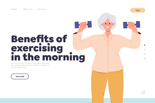 Vorteile Von Bewegung Morgensport Für Ältere Menschen Landing Page Cartoon — Stockvektor
