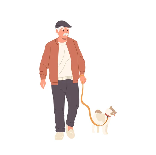 Emekli Yaşlı Adam Çizgi Film Karakteri Köpeği Açık Hava Vektör — Stok Vektör