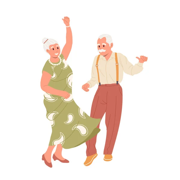 Ευτυχισμένοι Συνταξιούχοι Χαρακτήρες Συνταξιούχοι Συνταξιούχοι Χορεύουν Μαζί Απομονωμένοι Λευκό Φόντο — Διανυσματικό Αρχείο