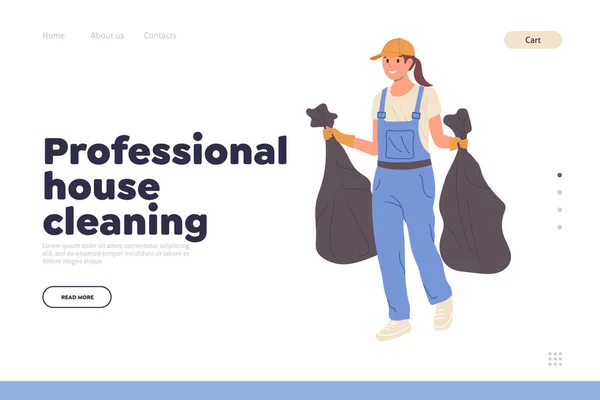 Professional House Cleaning Service Landing Page Design Template Household Staff — Stock Vector