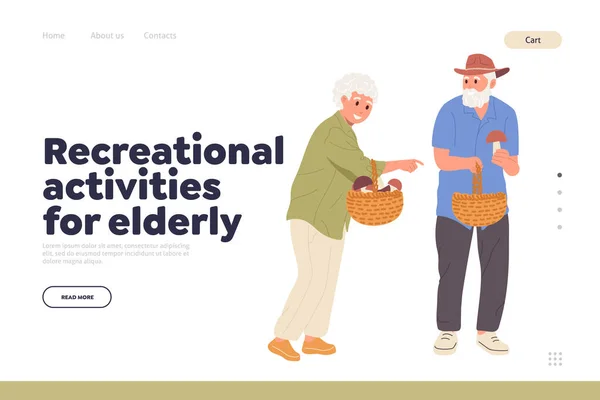 Actividades Recreativas Para Ancianos Concepto Plantilla Diseño Landing Page Dibujos — Vector de stock