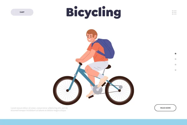Bicicleta Modelo Design Landing Page Com Desenhos Animados Feliz Adolescente — Vetor de Stock