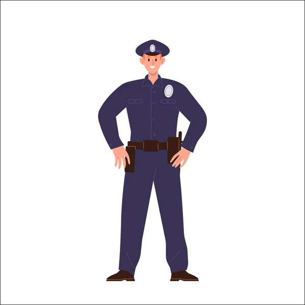 Police Officer Cartoon Character Wearing Uniform Belt Standing Guard Pose — Stock Vector