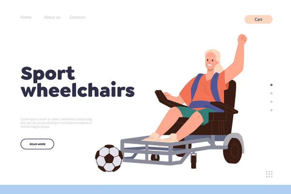 Αθλητισμός Πρότυπο Σελίδα Προσγείωσης Αναπηρική Καρέκλα Ευτυχισμένη Γυναίκα Χαρακτήρα Κινουμένων — Διανυσματικό Αρχείο