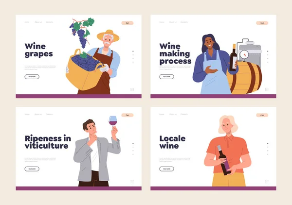 Set Van Landingspagina Ontwerp Sjabloon Voor Lokale Wijnmakerij Bedrijf Natuurlijke — Stockvector