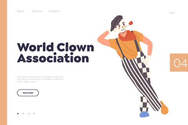 World Clown Association Landningssida Design Mall Som Erbjuder Rolig Konstnärlig — Stock vektor