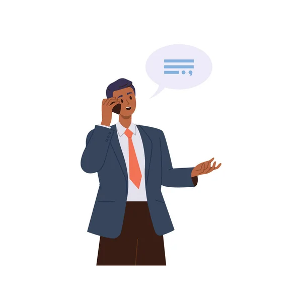 Geschäftsmann Cartoon Figur Telefonierend Durch Mobiles Isoliertes Design Mit Sprechblasenvektorillustration — Stockvektor