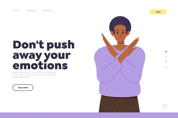 不要放弃你的情感概念登陆网页设计模板广告心理在线服务 网站矢量图解和双手交叉的妇女字符手势停止符号 — 图库矢量图片