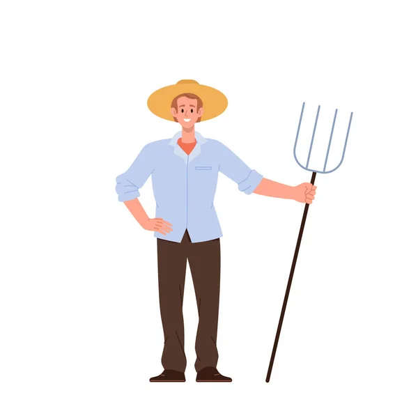 Homme Isolé Agriculteur Dessin Animé Homme Rancher Personnage Debout Avec — Image vectorielle