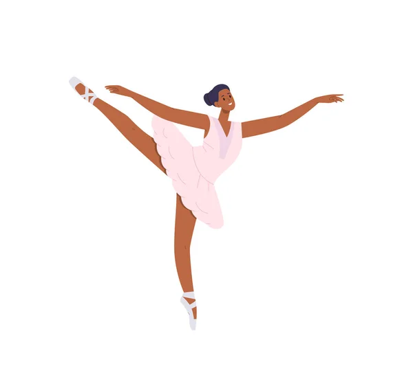 Young Graceful Woman Cartoon Character Ballerina Dancer Wearing Tutu Dress — Stock Vector