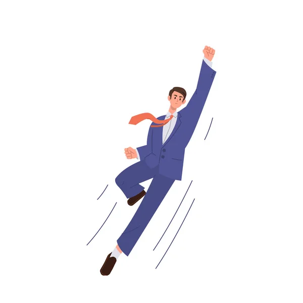 Businessman Cartoon Character Flying Superhero Taking Vector Illustration Isolated White — Stock Vector