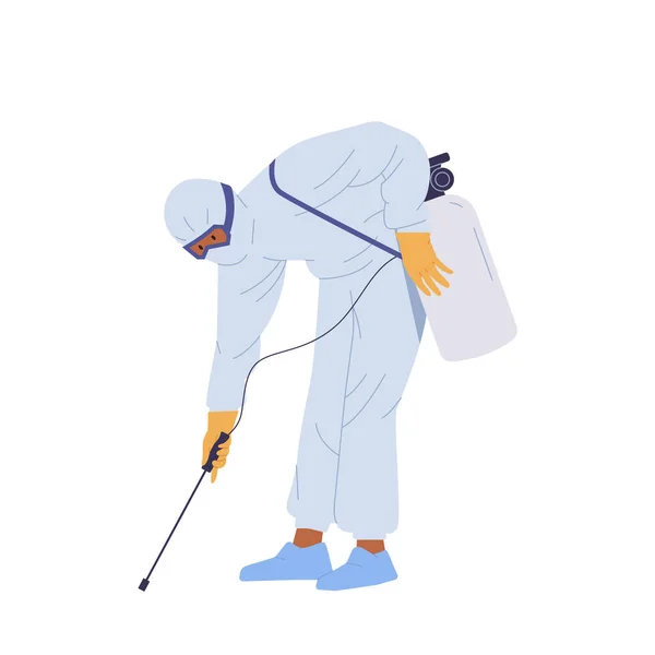 Isolierte Mann Sterilisiert Service Arbeiter Cartoon Figur Weißen Anzug Mit — Stockvektor
