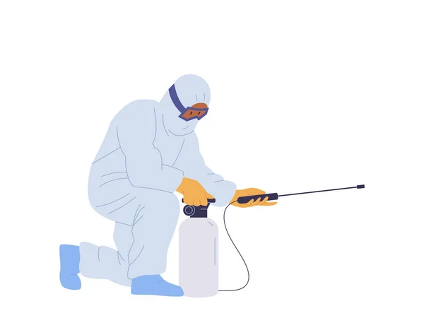 Trabajador Servicio Limpieza Máscara Respiratoria Protectora Uniforme Que Proporciona Saneamiento — Archivo Imágenes Vectoriales