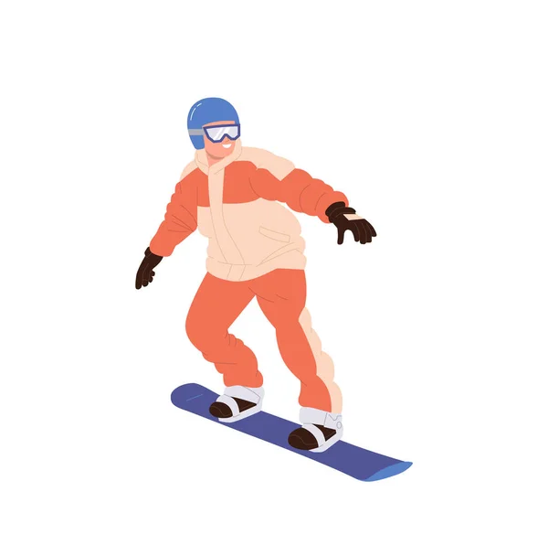 Personagem Jovem Snowboarder Vestindo Roupas Quentes Inverno Andando Bordo Para — Vetor de Stock