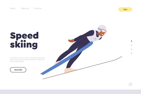 Velocidade Esqui Modelo Design Landing Page Adulto Desportista Personagem Desenho —  Vetores de Stock