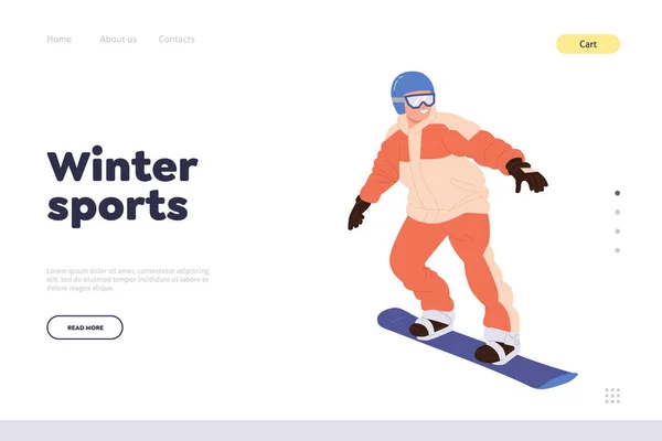 Modello Design Della Pagina Destinazione Degli Sport Invernali Snowboarder Sportivo — Vettoriale Stock