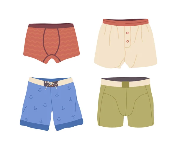 Conjunto Isolado Cuecas Masculinas Shorts Breves Troncos Natação Ilustração Vetorial —  Vetores de Stock