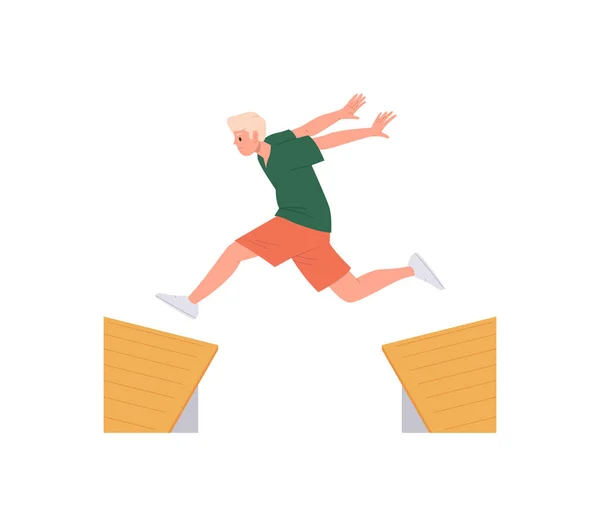 Парень Подросток Бегущий Парку Прыгает Через Крышу Дома Белом Фоне — стоковый вектор