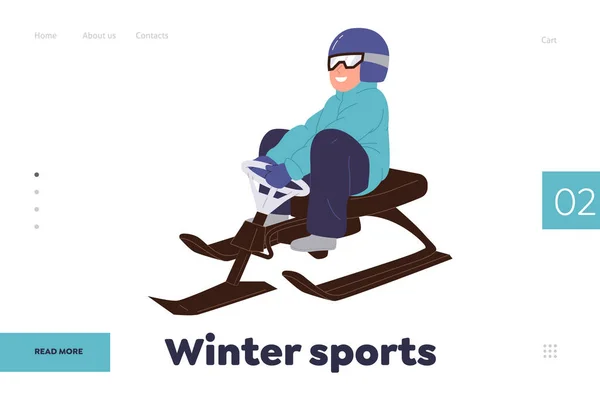 Sport Invernali Estremi Come Slittino Snowboard Pagina Atterraggio Modello Sito — Vettoriale Stock