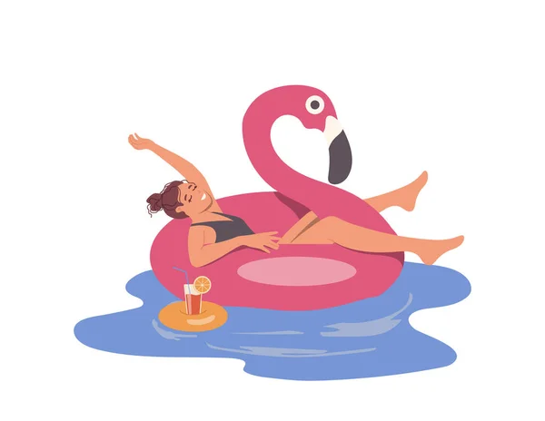 Relaxado Jovem Turista Personagem Cartoon Vestindo Moda Swimwear Flutuando Borracha —  Vetores de Stock