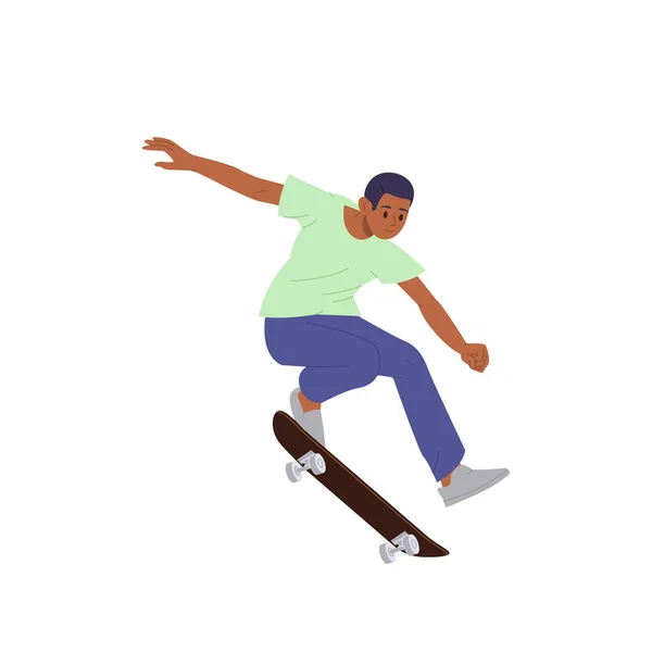 Skateboarder Menino Montando Longboard Salto Dublê Realizando Truques Isolados Fundo —  Vetores de Stock