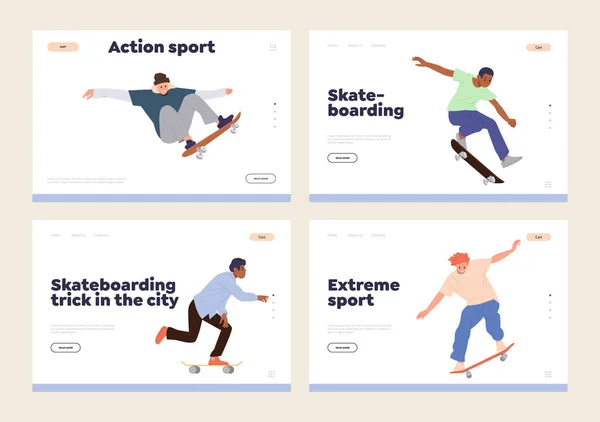 Sport Azione Hobby Estremo Cultura Giovanile Skateboard Set Modelli Design — Vettoriale Stock