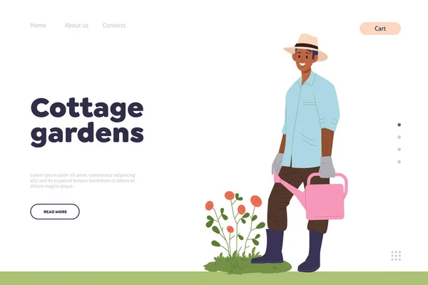 Cottage Garden Landing Page Design Website Template Online Service Providing — Stock Vector