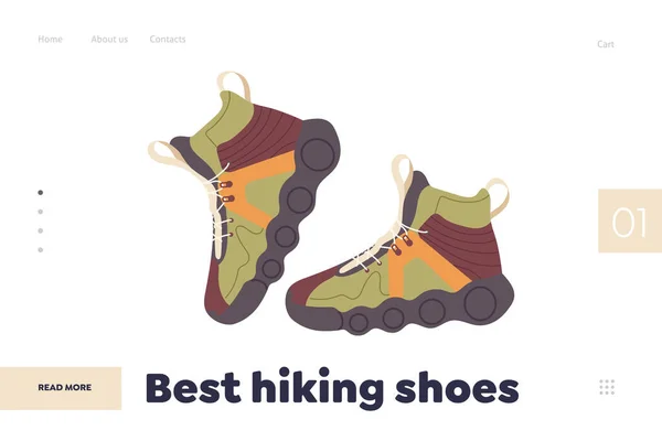 Best Hiking Shoes Advertisement Landing Page Design Template Shop Store — Stock Vector