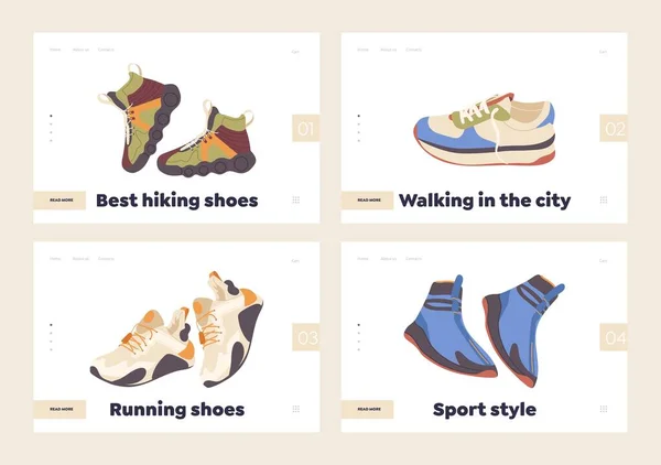 Πεζοπορία Περπάτημα Τρέξιμο Αθλητικά Παπούτσια Γυμναστικής Και Μπότες Πώληση Προώθηση — Διανυσματικό Αρχείο